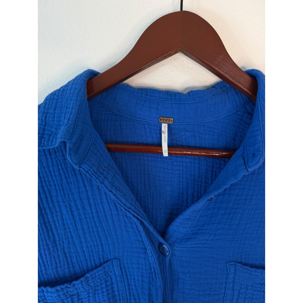 YFB Gauzy Cotton Button Front Tunic Top Womens Cobalt Blue Boho Swim Coverup - Picture 4 of 8